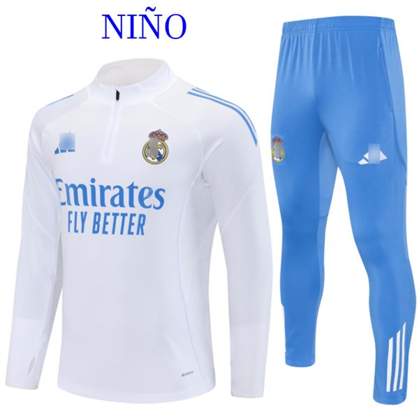 Chándal Real Madrid Blanco y Azul 25/26 para niño